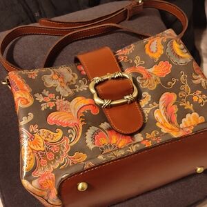 Floral Patterned Brown and Orange Women's Bag